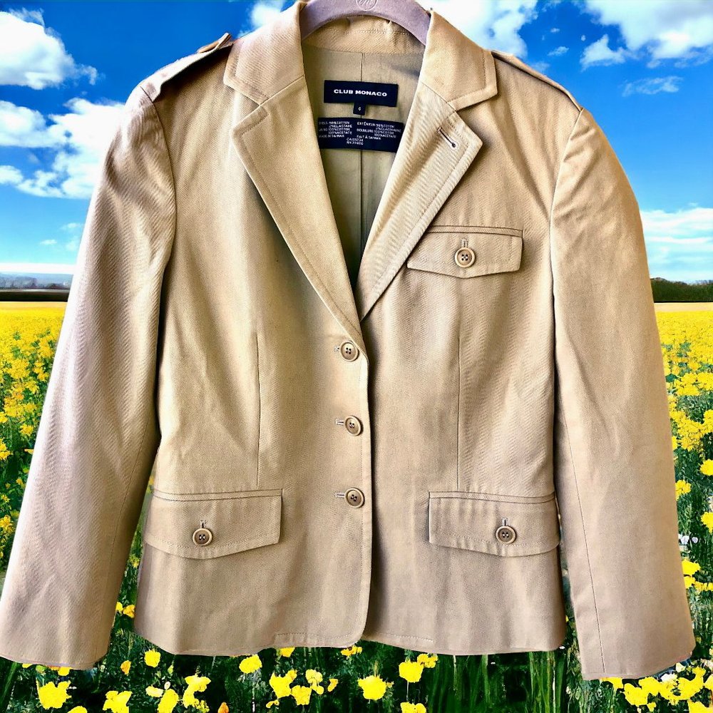 Club Monaco Khaki Jacket Blazer with Corozo Buttons Womens size 4 Vintage 90's